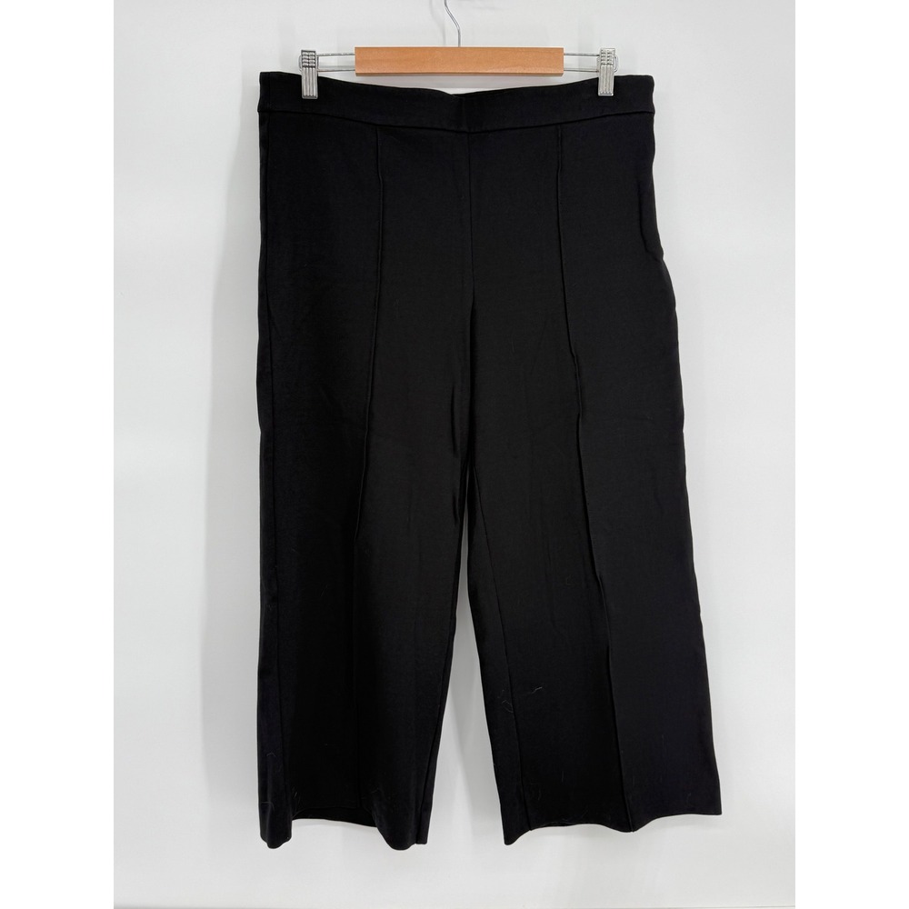 Ann Taylor Womens Black Wide Leg Cropped Pintuck Side Zip Ponte Pants Sz  12